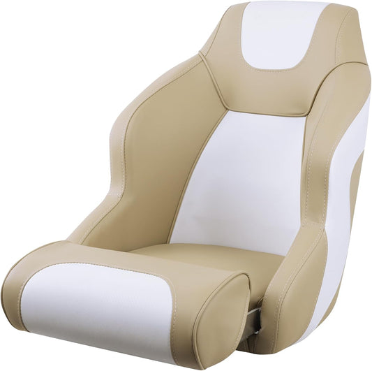 Seamander Captain Bucket Seat,Premium Sports Filp Up Boat Seat (D-Tan/White)