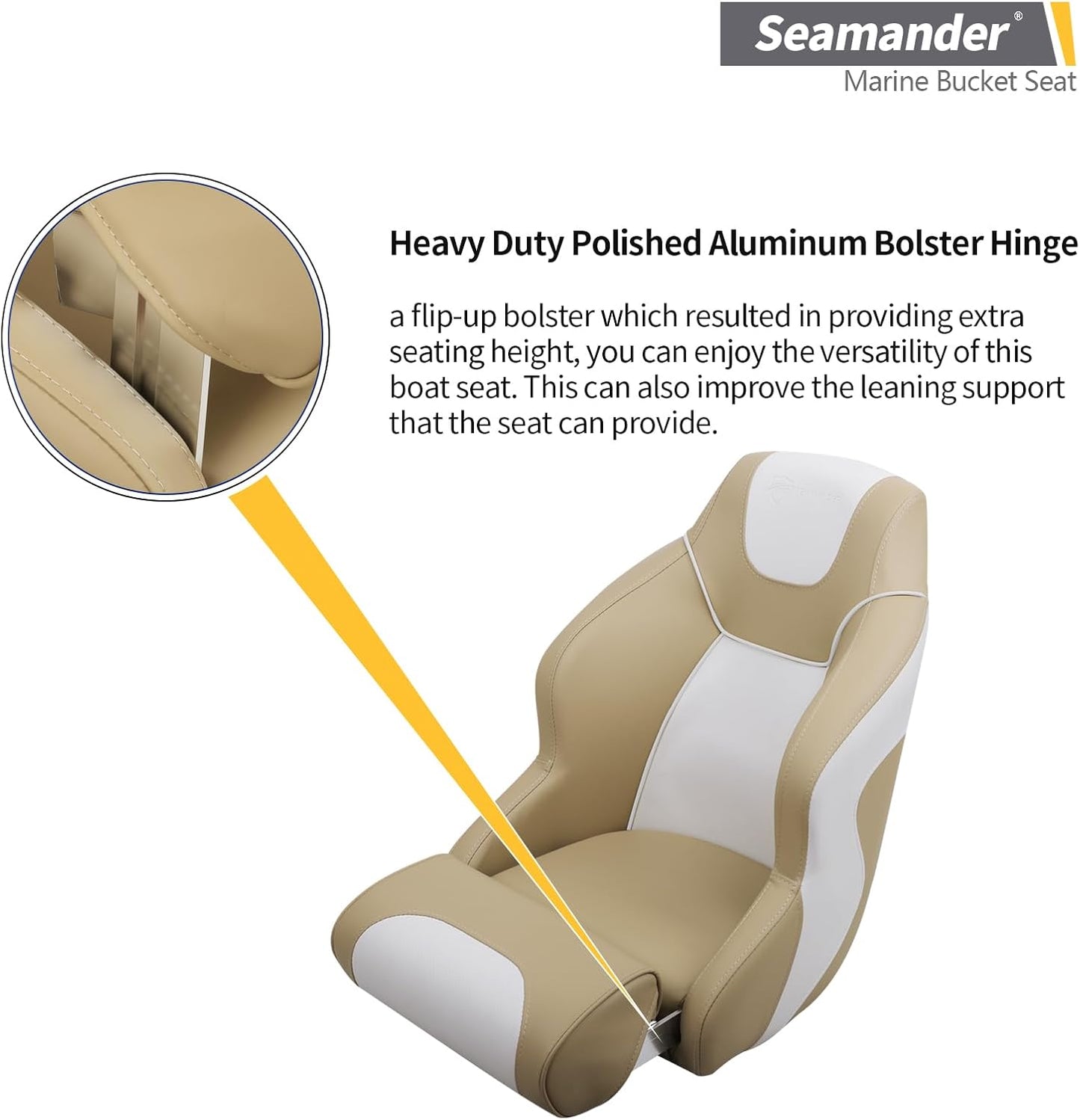 Seamander Captain Bucket Seat,Premium Sports Filp Up Boat Seat (D-Tan/White)