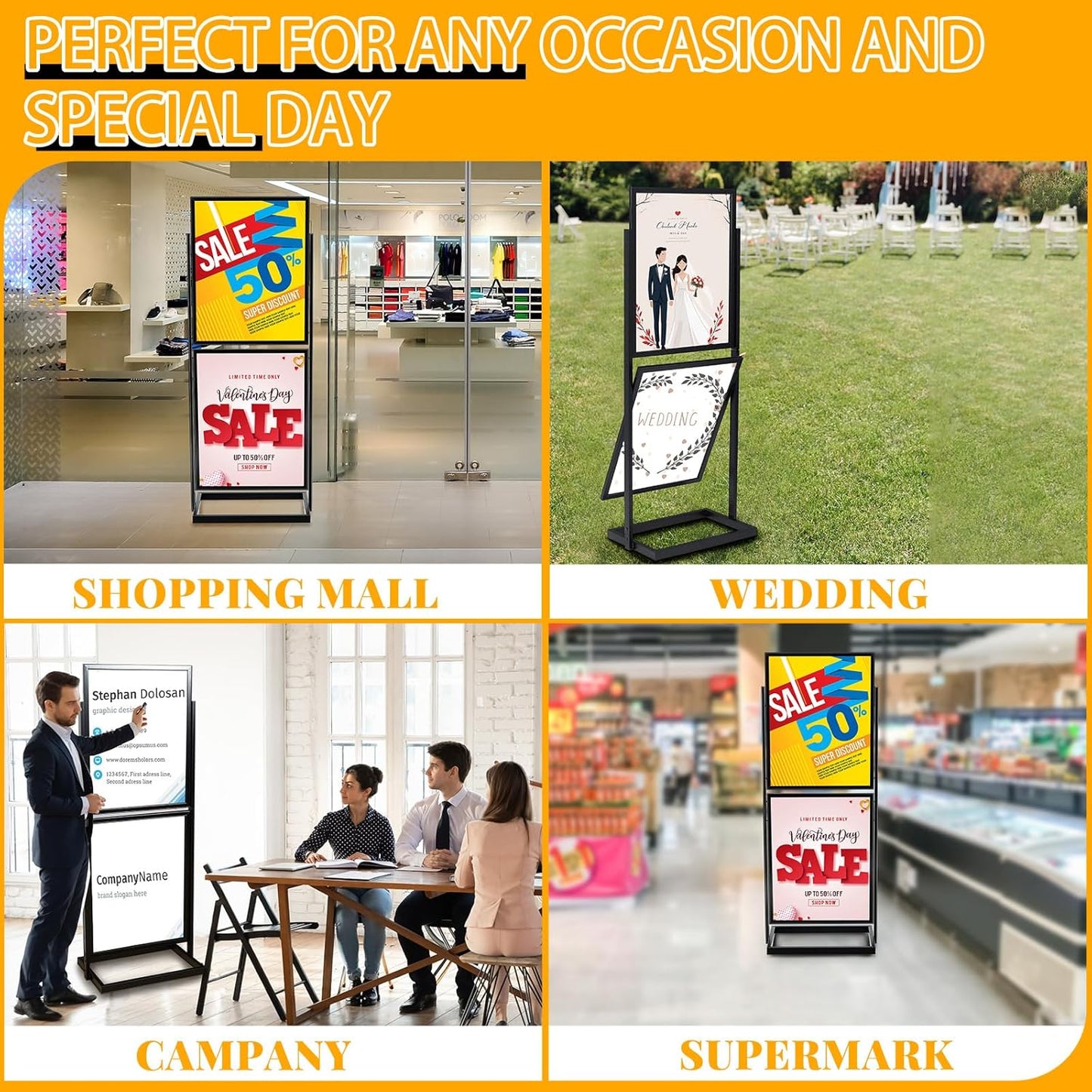 Gisafai 22 x 28 Inch Metal Standing Sign Holder, Black Slide in Poster Stands, Double Sided 2 Tier Heavy Floor Stand