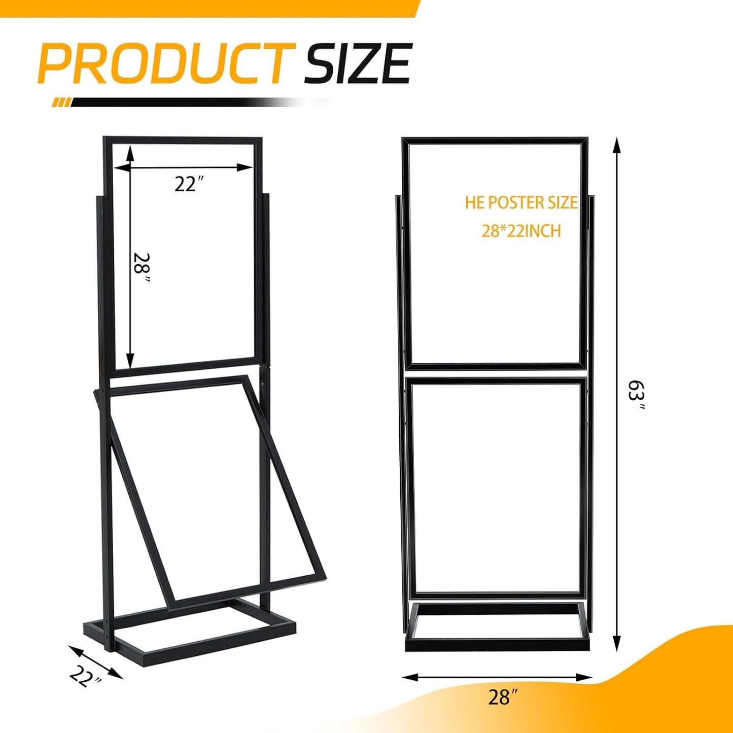 Gisafai 22 x 28 Inch Metal Standing Sign Holder, Black Slide in Poster Stands, Double Sided 2 Tier Heavy Floor Stand