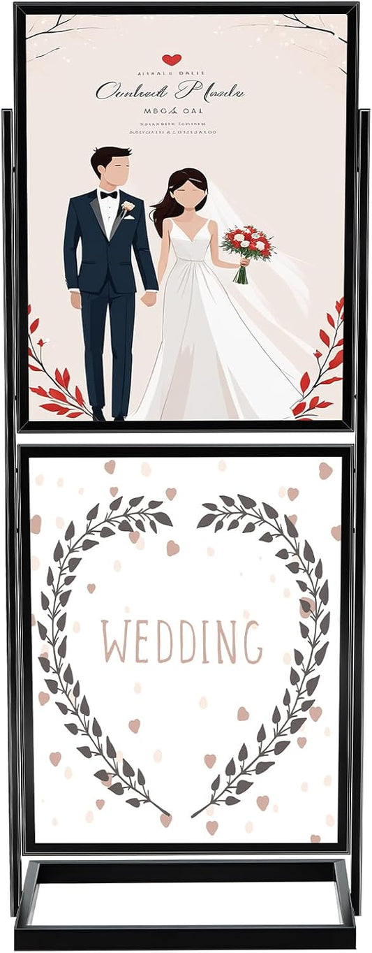 Gisafai 22 x 28 Inch Metal Standing Sign Holder, Black Slide in Poster Stands, Double Sided 2 Tier Heavy Floor Stand