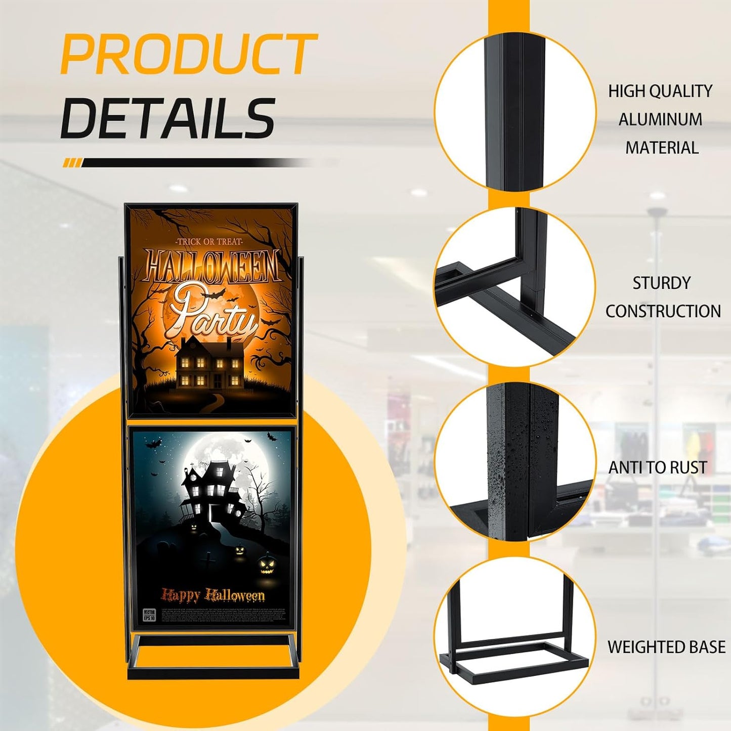 Gisafai 22 x 28 Inch Metal Standing Sign Holder, Black Slide in Poster Stands, Double Sided 2 Tier Heavy Floor Stand