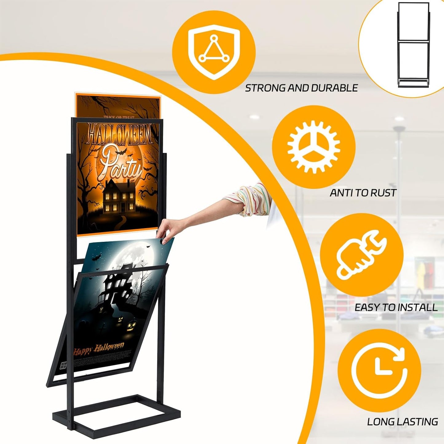 Gisafai 22 x 28 Inch Metal Standing Sign Holder, Black Slide in Poster Stands, Double Sided 2 Tier Heavy Floor Stand