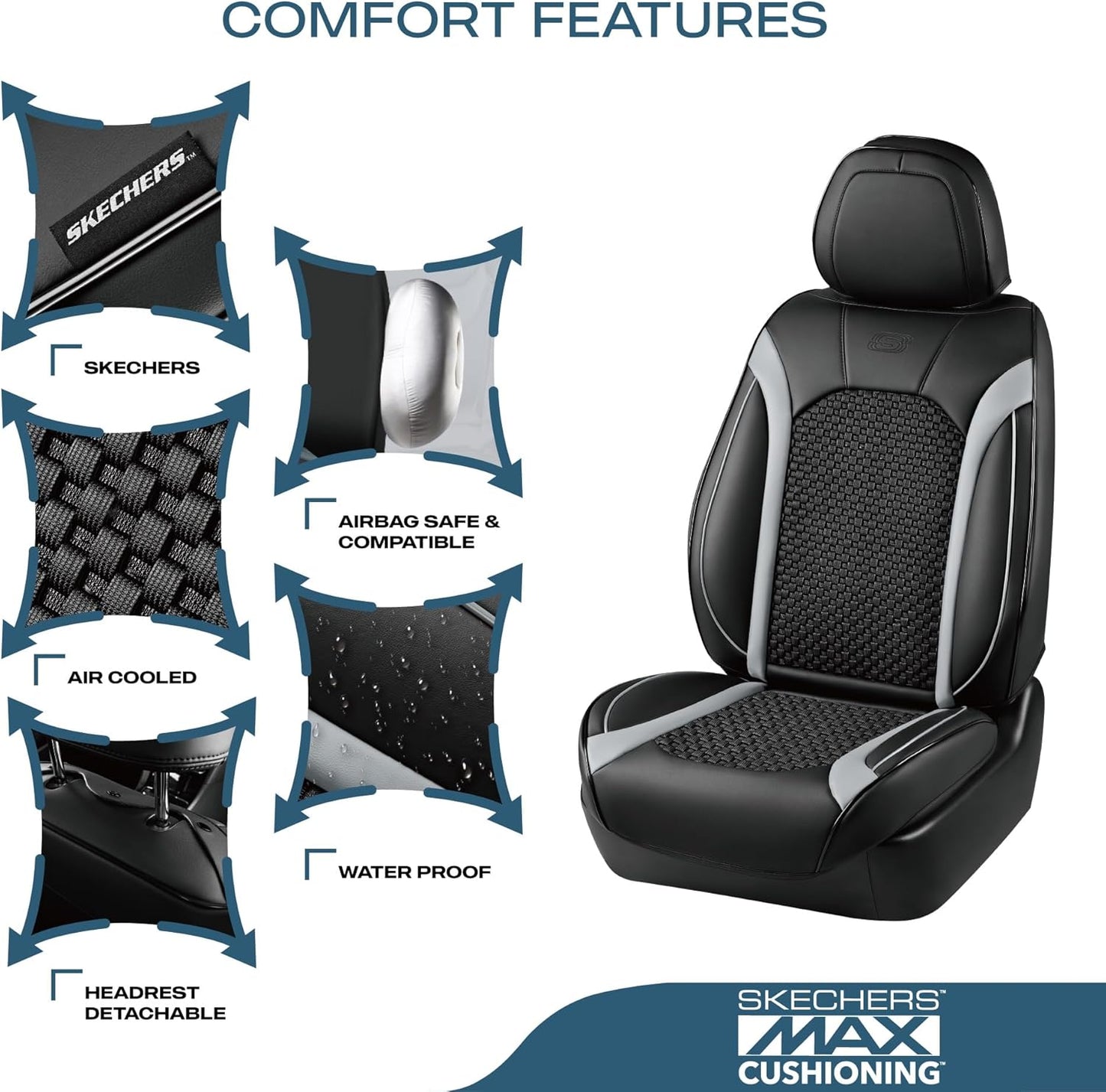 Car Seat Covers, Memory Foam Leather, Air Cooled Front Seats, Universal Fit for Most Cars
