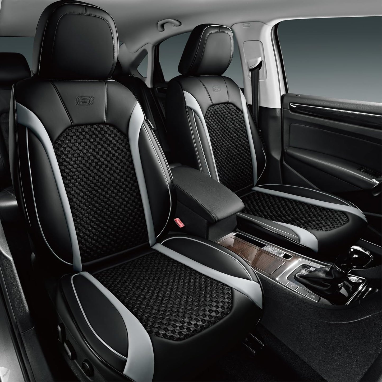 Car Seat Covers, Memory Foam Leather, Air Cooled Front Seats, Universal Fit for Most Cars