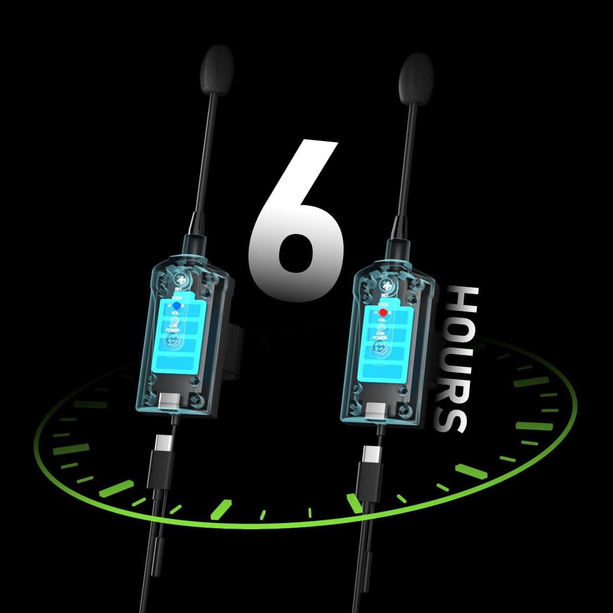 Dual UHF Flute Wireless Instrument Microphone Wireless Tie-on Mic for Flute, 1 Receiver and 2 Transmitter System