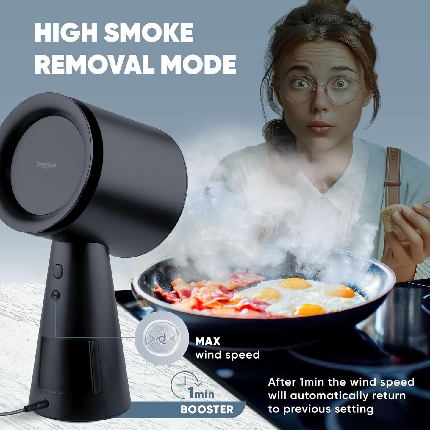 Portable Range Hood Kitchen - Powerful 3-Speed Suction Desktop Compact Range Hood with Double Filter, Black