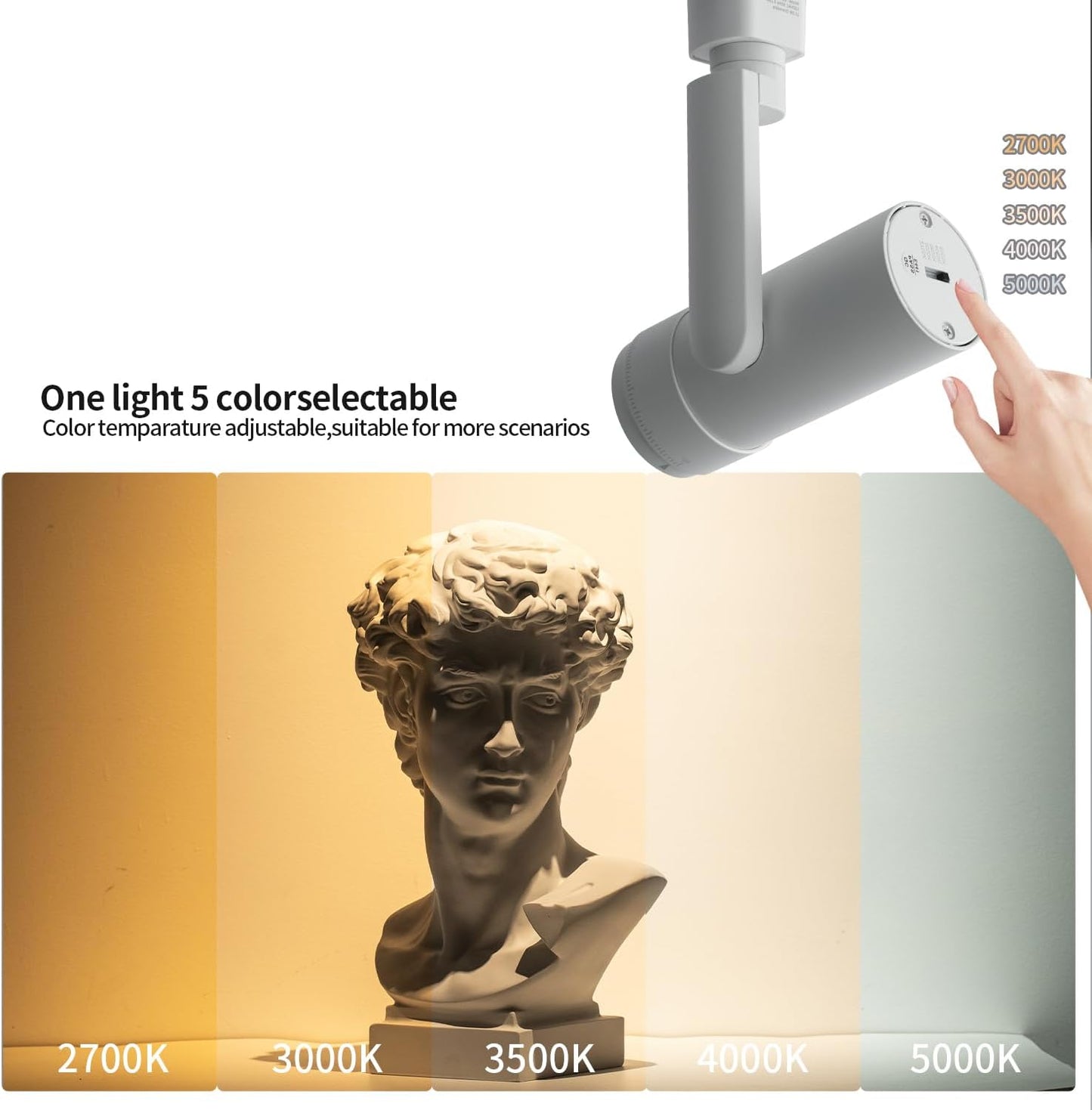 5-Color Zoomable LED Track Lighting Heads H-Type Dimmable, 13.5W White Ceiling Fixtures for Room, Modern