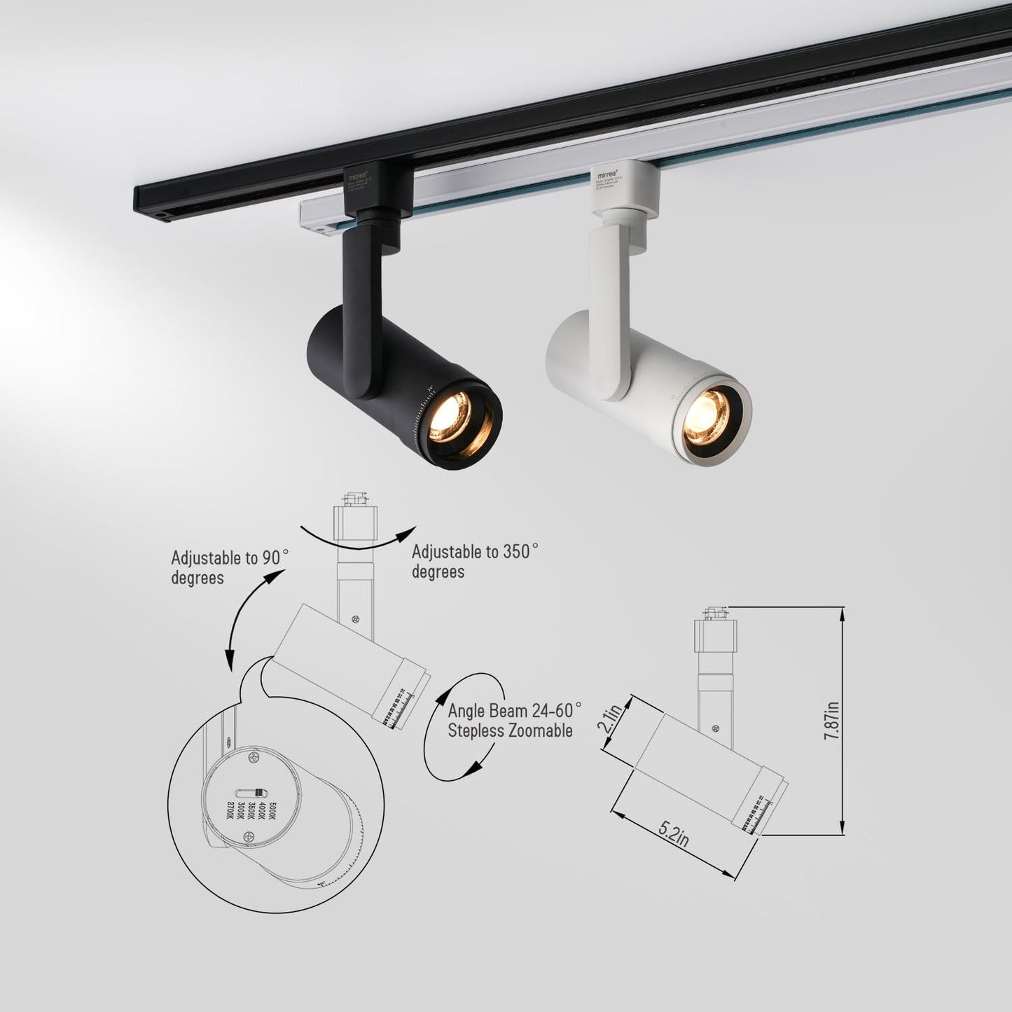5-Color Zoomable LED Track Lighting Heads H-Type Dimmable, 13.5W White Ceiling Fixtures for Room, Modern
