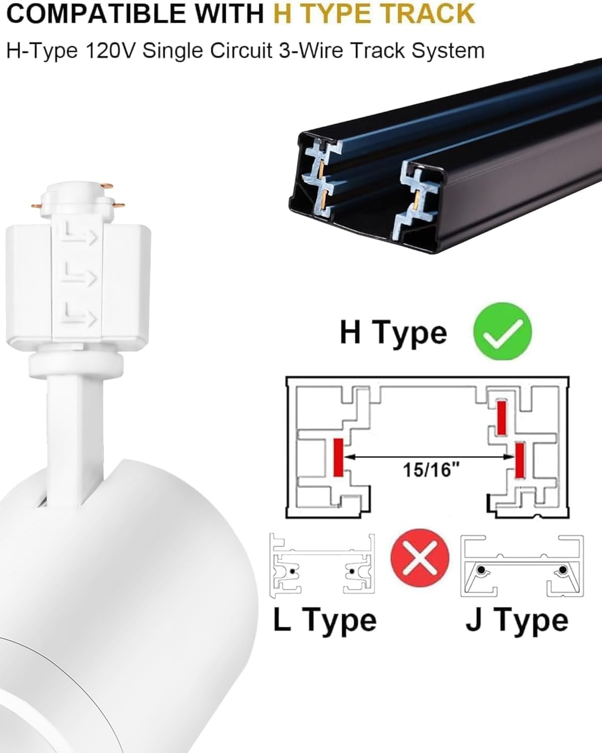 Zoomable 30W LED Track Lighting Heads,2700K-6500K Stepless Dimming H Type Rail Ceiling