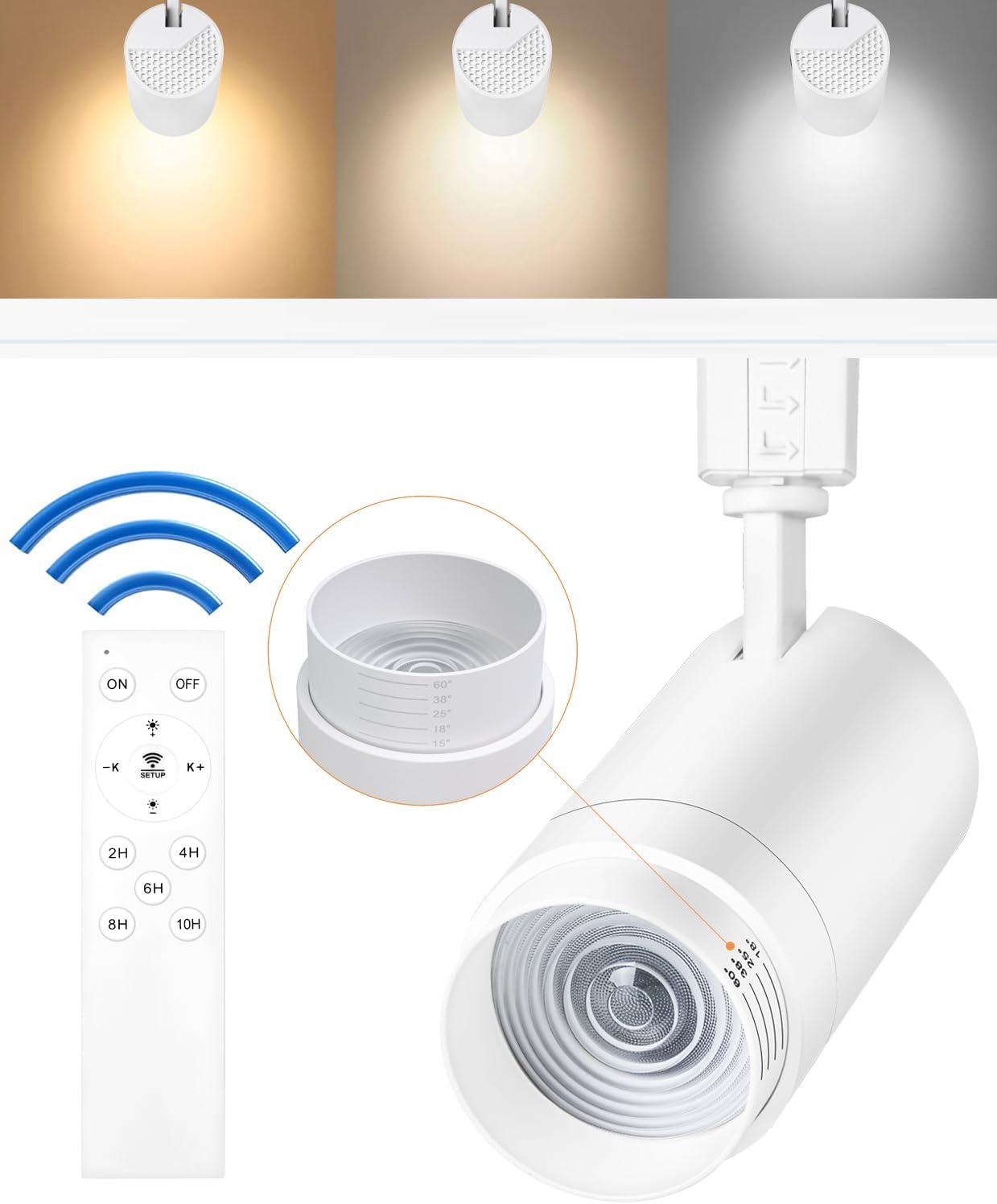 Zoomable 30W LED Track Lighting Heads,2700K-6500K Stepless Dimming H Type Rail Ceiling