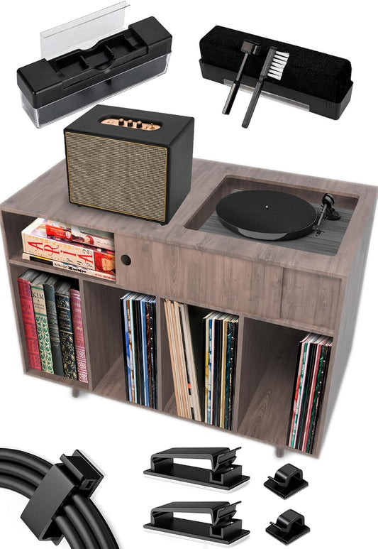 Large Record Player Stand with Vinyl Storage