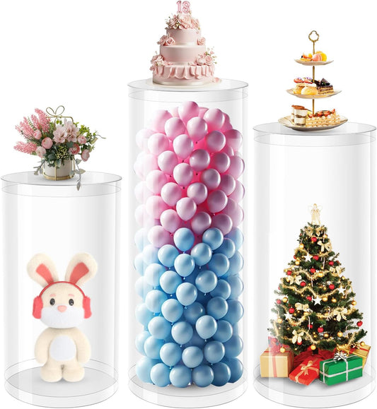 Cylinder Pedestal Stands for Party, 3 Pcs Clear Acrylic Display Pedestals 35.4', 29.5', 23.6'