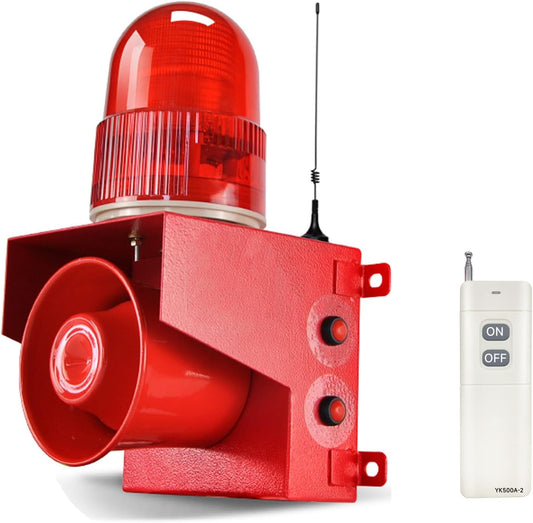 Wireless Emergency Strobe Siren Alarm Waterproof Outdoor Security Siren 120dB, 1640ft Remote Control, 12 Tone