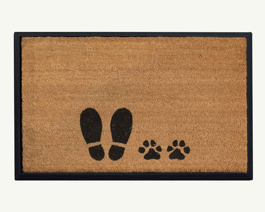 4 Cats and Dogs Rectangular Coir Doormat 27' x 39' Foot and Paw - Includes Coir Insert and Heavy-Duty Non-Slip