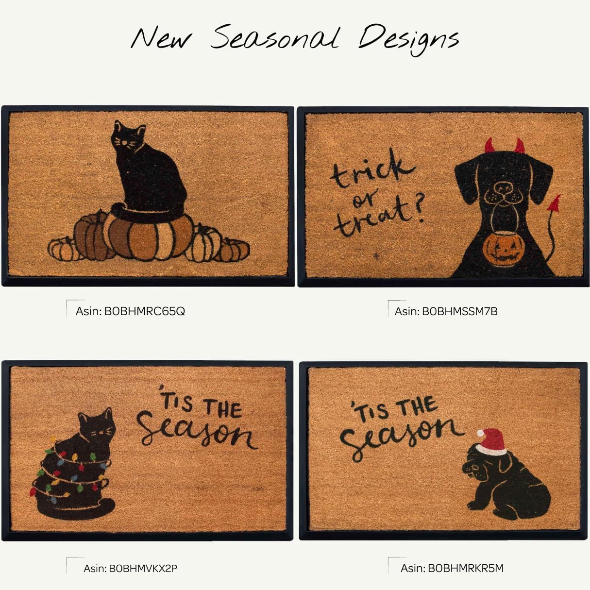 4 Cats and Dogs Rectangular Coir Doormat 27' x 39' Foot and Paw - Includes Coir Insert and Heavy-Duty Non-Slip