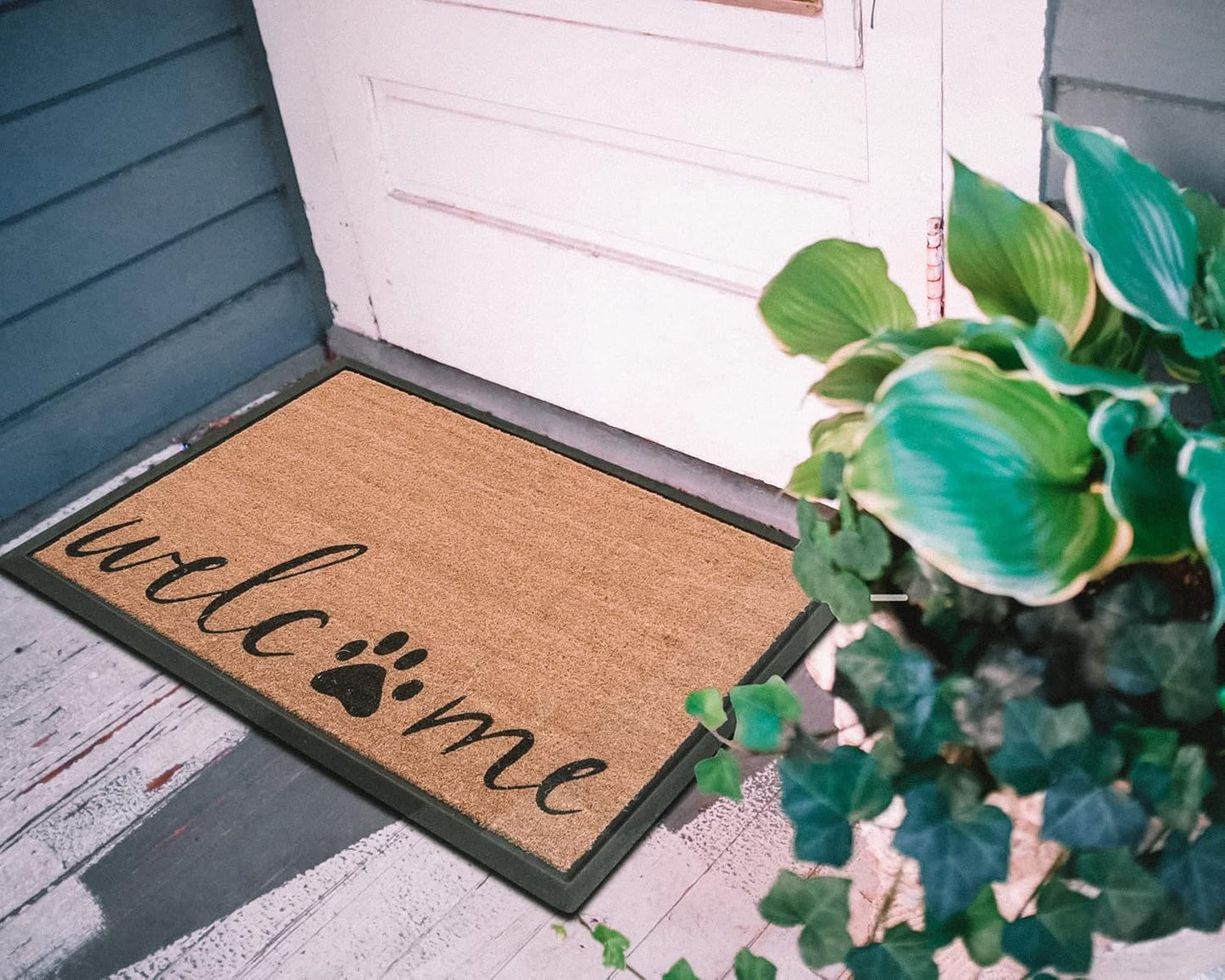 4 Cats and Dogs Rectangular Coir Doormat 27'x39' Welcome and Paw - Includes Coir Insert and Heavy-Duty Non-Slip