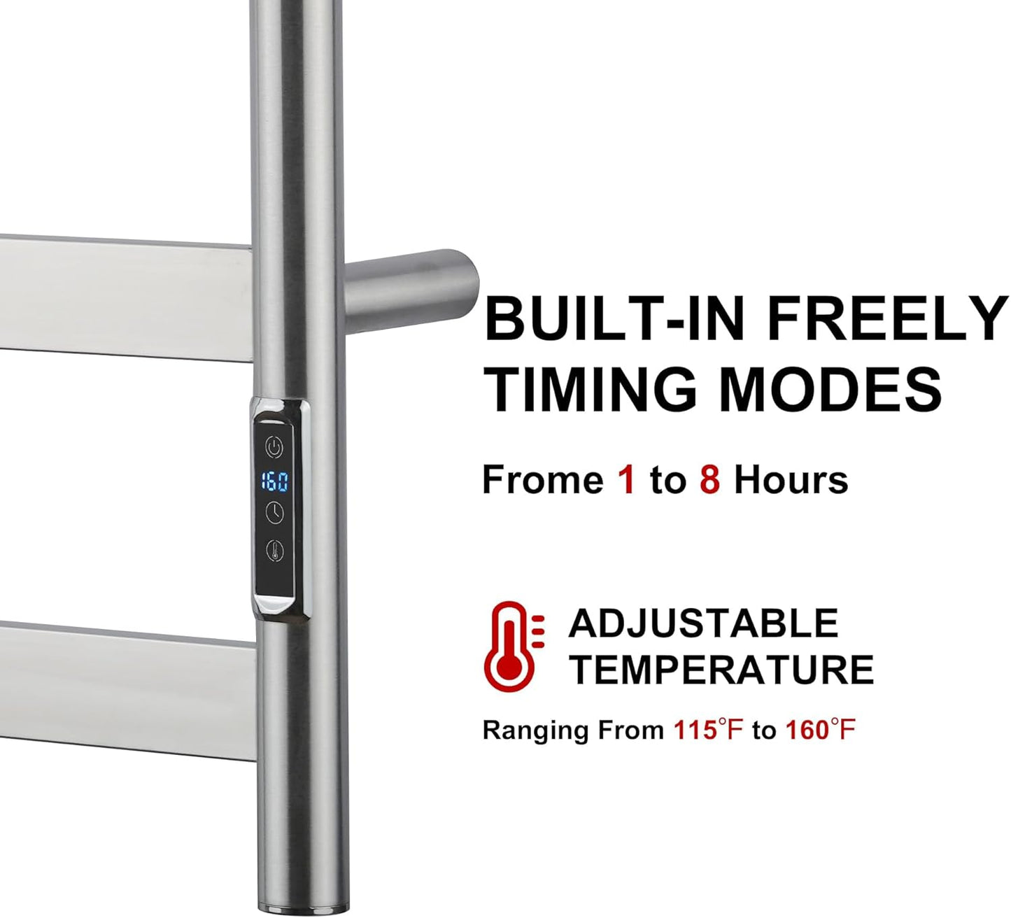 Electric Towel Warmer with Built-in Timer, Wall Mounted Bathroom Heated Towel Rack, Plug-in