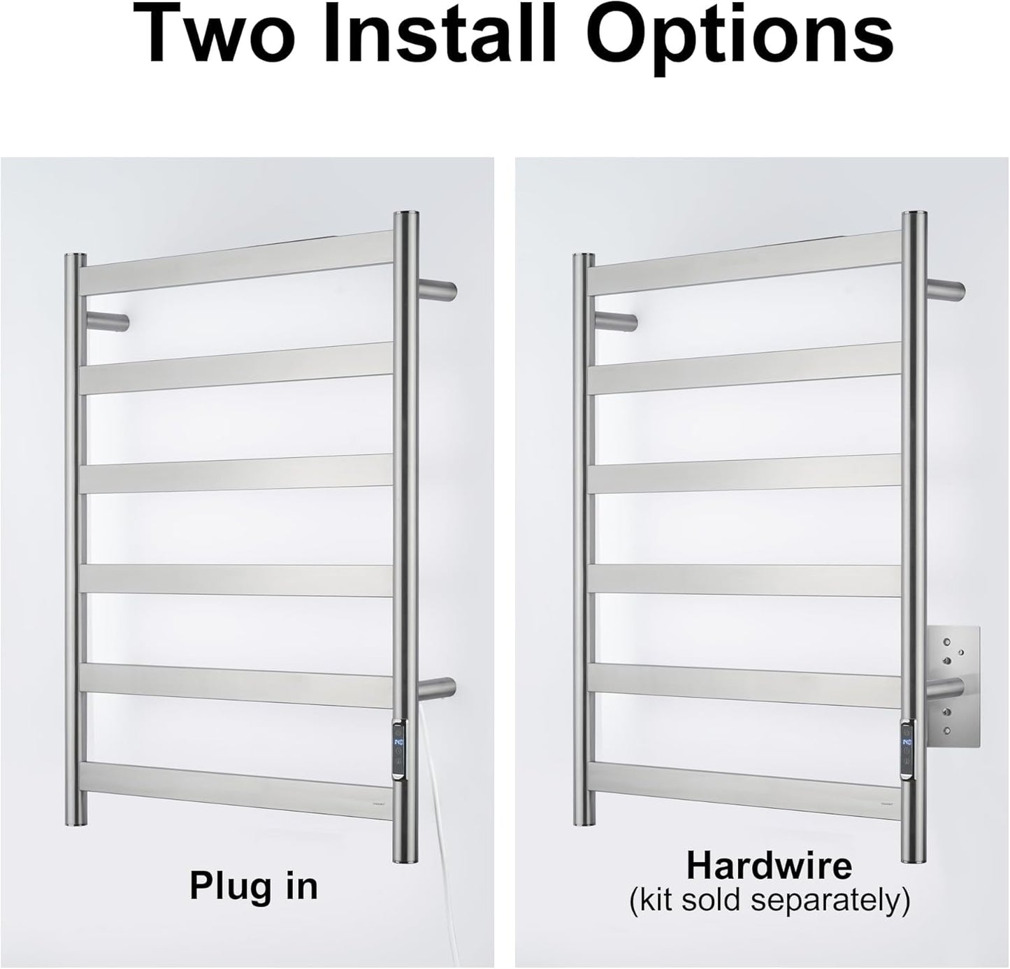 Electric Towel Warmer with Built-in Timer, Wall Mounted Bathroom Heated Towel Rack, Plug-in
