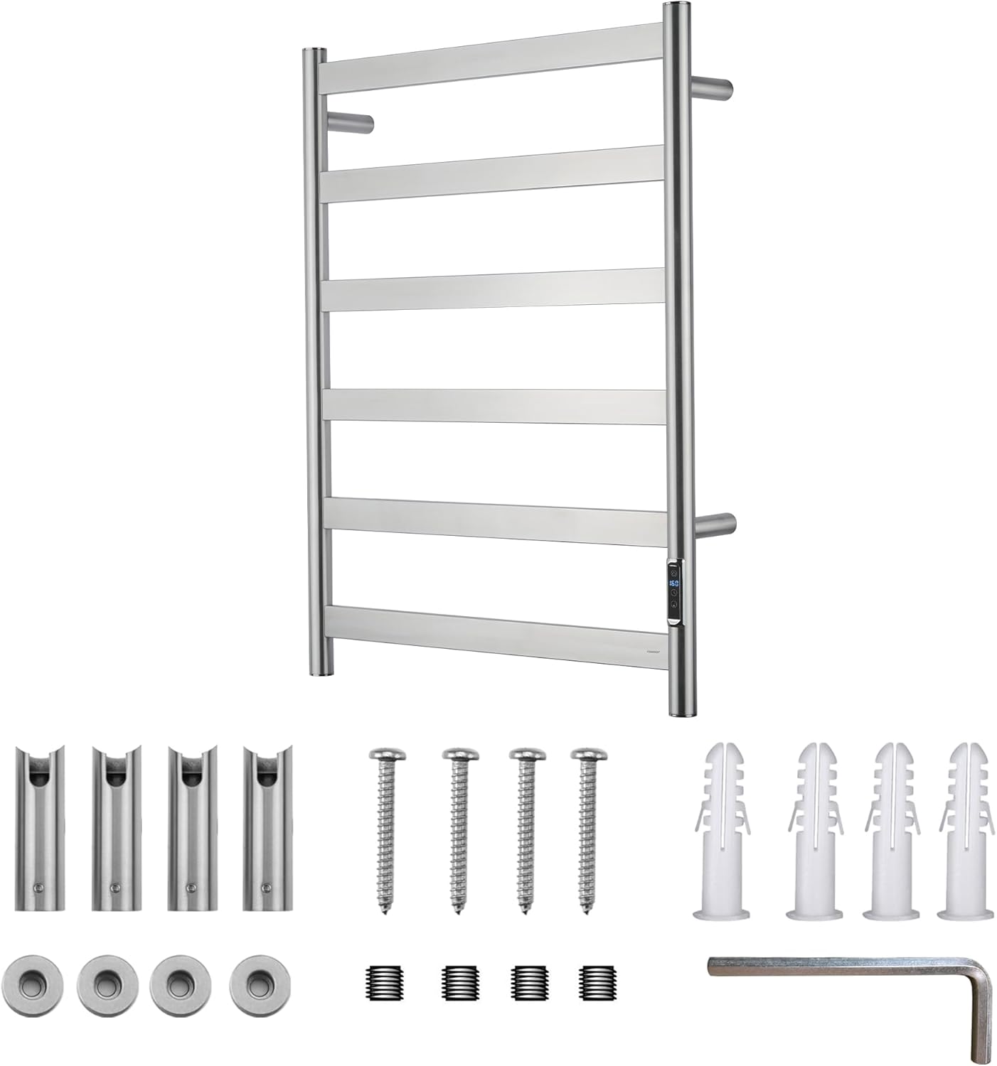 Electric Towel Warmer with Built-in Timer, Wall Mounted Bathroom Heated Towel Rack, Plug-in