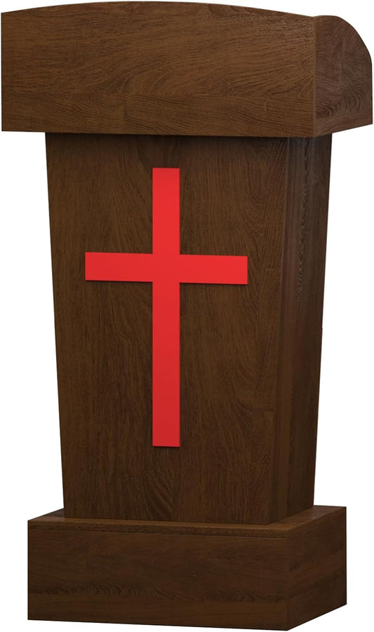 Church Pulpit with Hollow Cross Design Wooden Podium Stand with Reading Platform for Churches, Wedding, Religious Services and Sermons