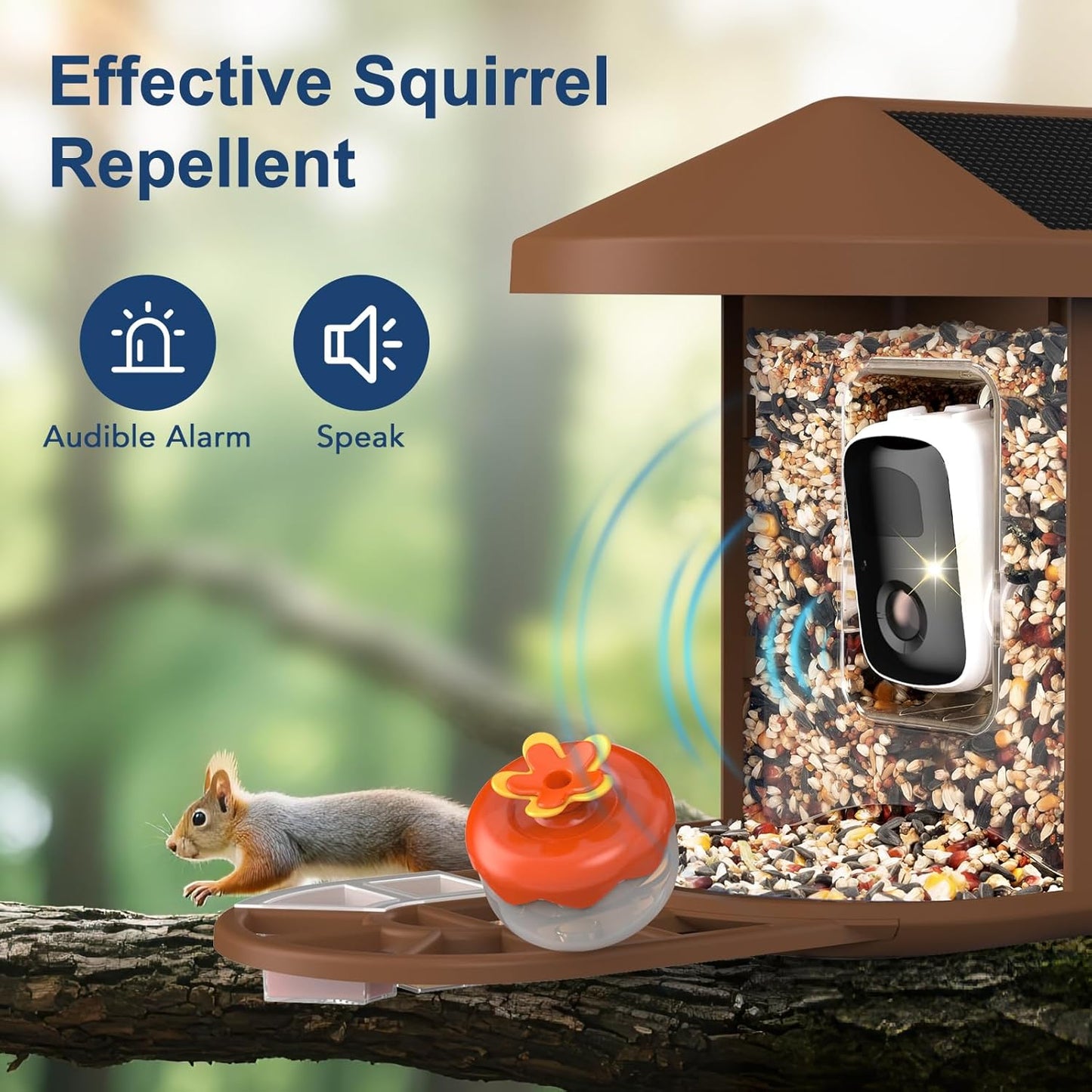 Smart Bird Feeder with Camera, 2K Ultra HD Live Stream, AI Bird ID for 10,000+ Species, 3 Solar Powered, IP65