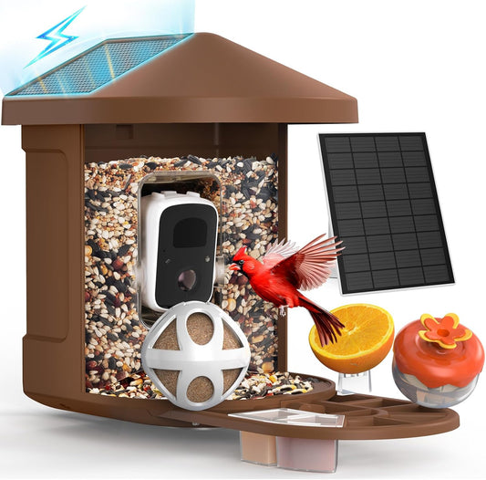 Smart Bird Feeder with Camera, 2K Ultra HD Live Stream, AI Bird ID for 10,000+ Species, 3 Solar Powered, IP65