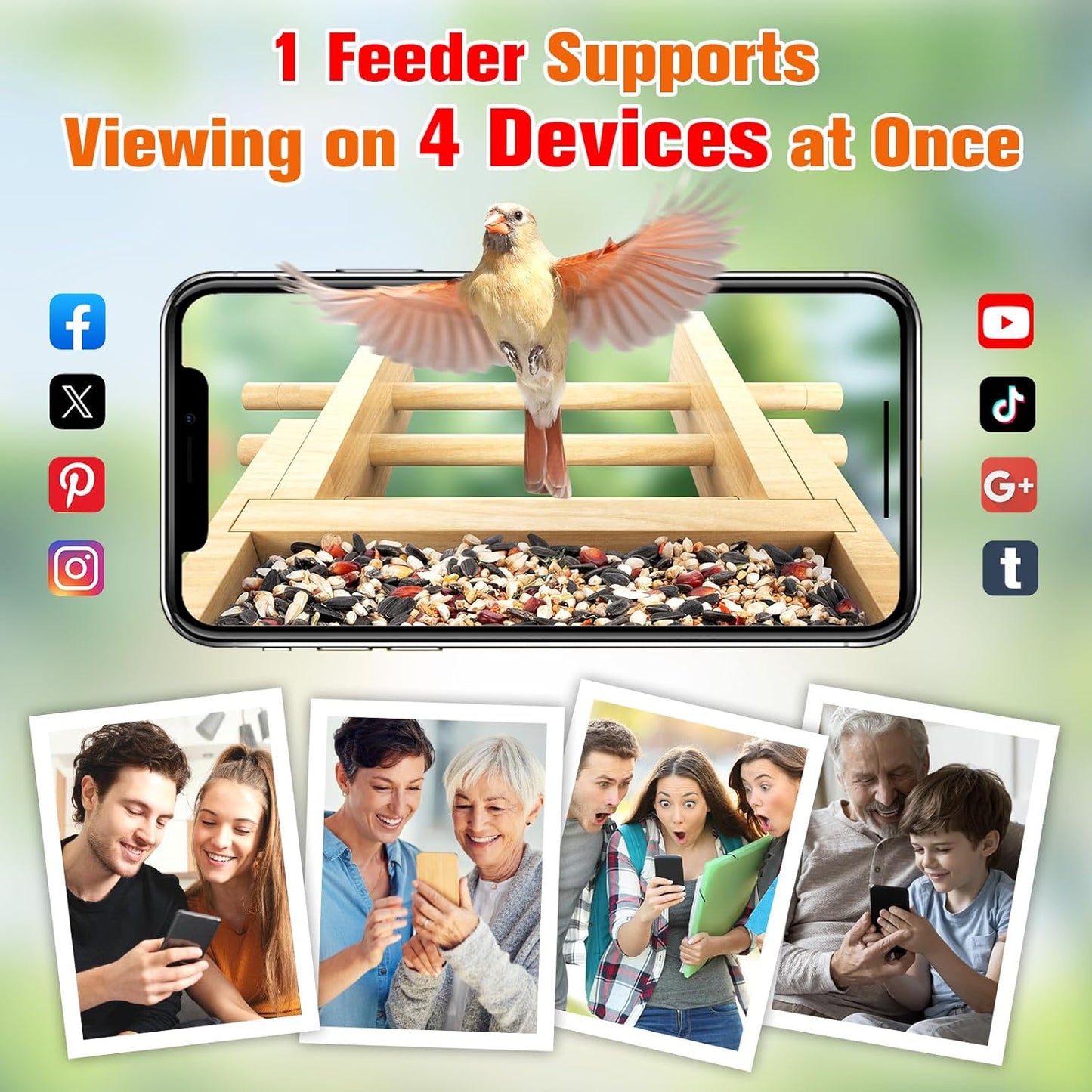 Smart Bird Feeder with Camera 2K HD Auto Detect, Notify AI Identify 10000+ Birds Camera Solar Powered 2.4G Wireless
