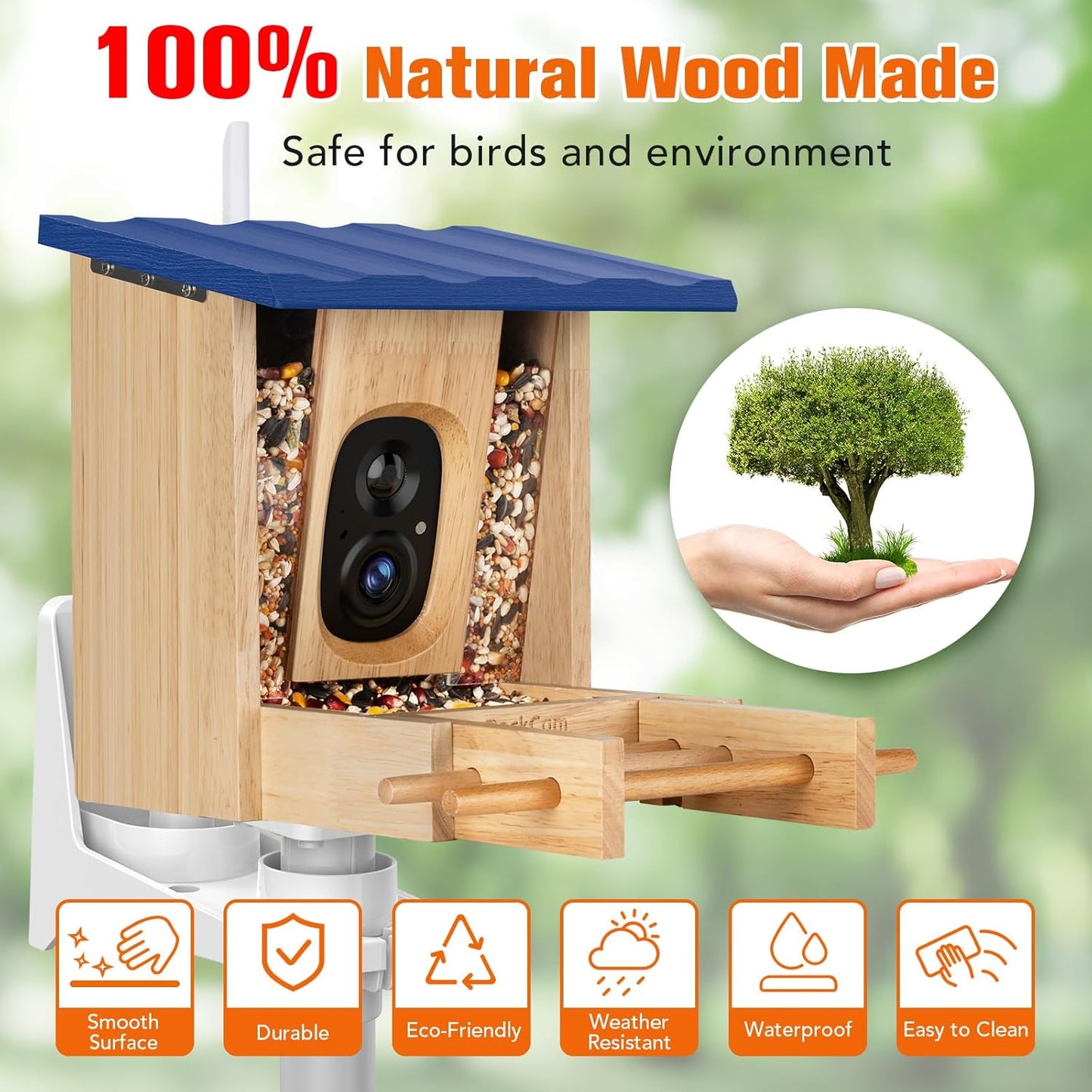 Smart Bird Feeder with Camera 2K HD Auto Detect, Notify AI Identify 10000+ Birds Camera Solar Powered 2.4G Wireless