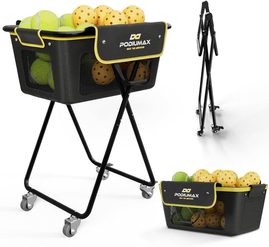 Pickleball Tennis Ball Hopper, Holds 180 Tennis-Balls or 150 Pickle Balls; Foldable, Waterproof, Pickleball Caddy