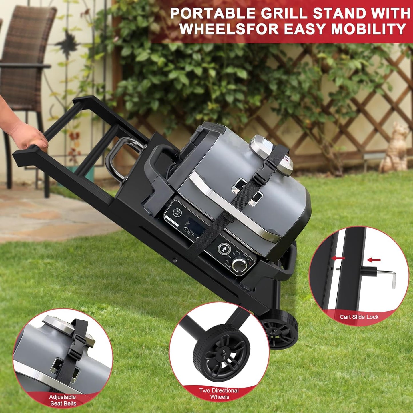 Grill Stand for Ninja Woodfire Outdoor OG700 OG800 Series, Portable Table Cart for Ninja Woodfire
