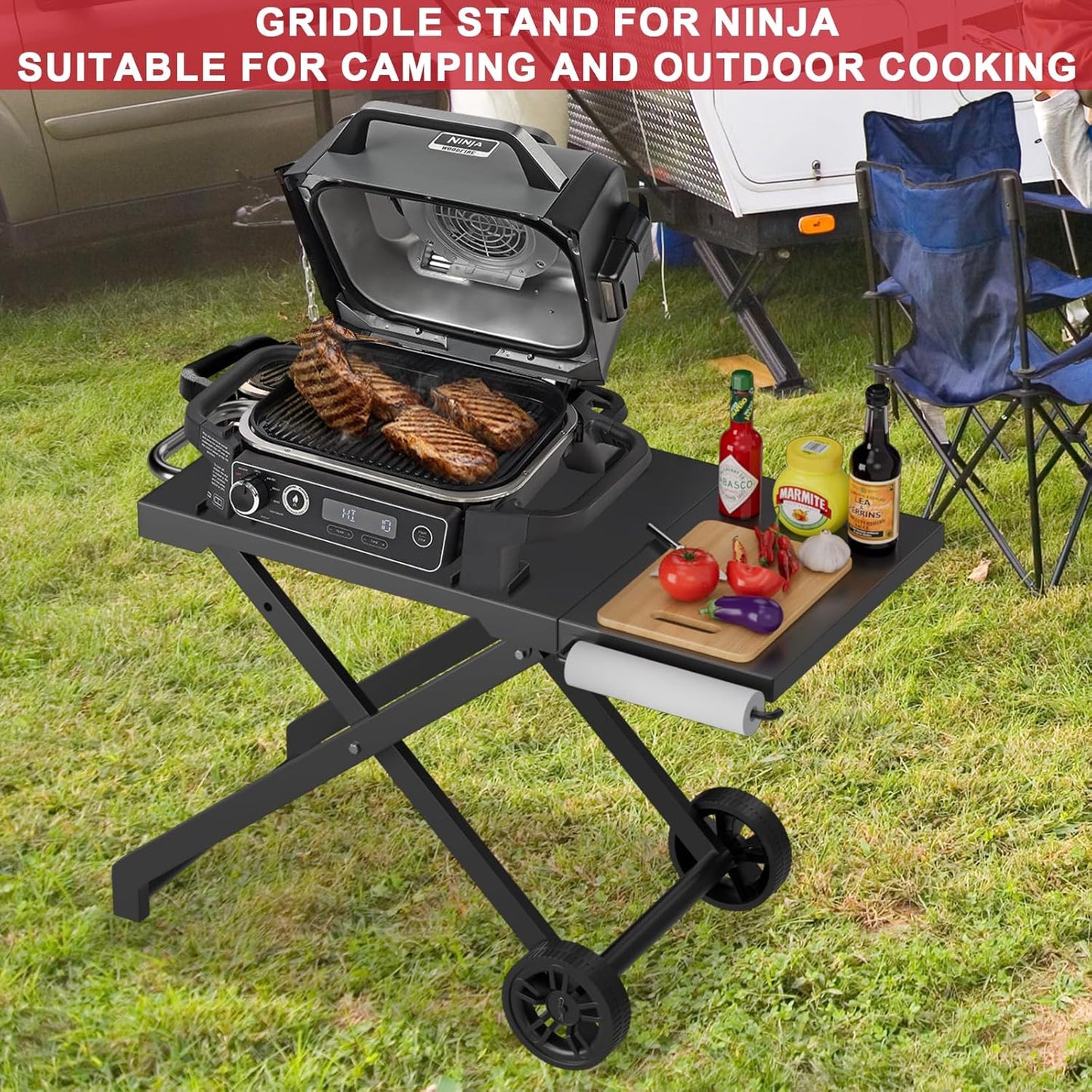 Grill Stand for Ninja Woodfire Outdoor OG700 OG800 Series, Portable Table Cart for Ninja Woodfire