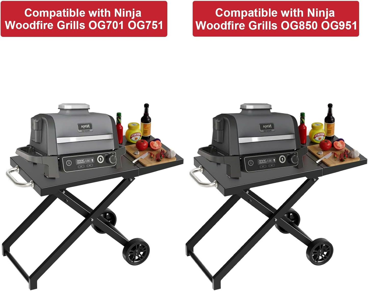 Grill Stand for Ninja Woodfire Outdoor OG700 OG800 Series, Portable Table Cart for Ninja Woodfire