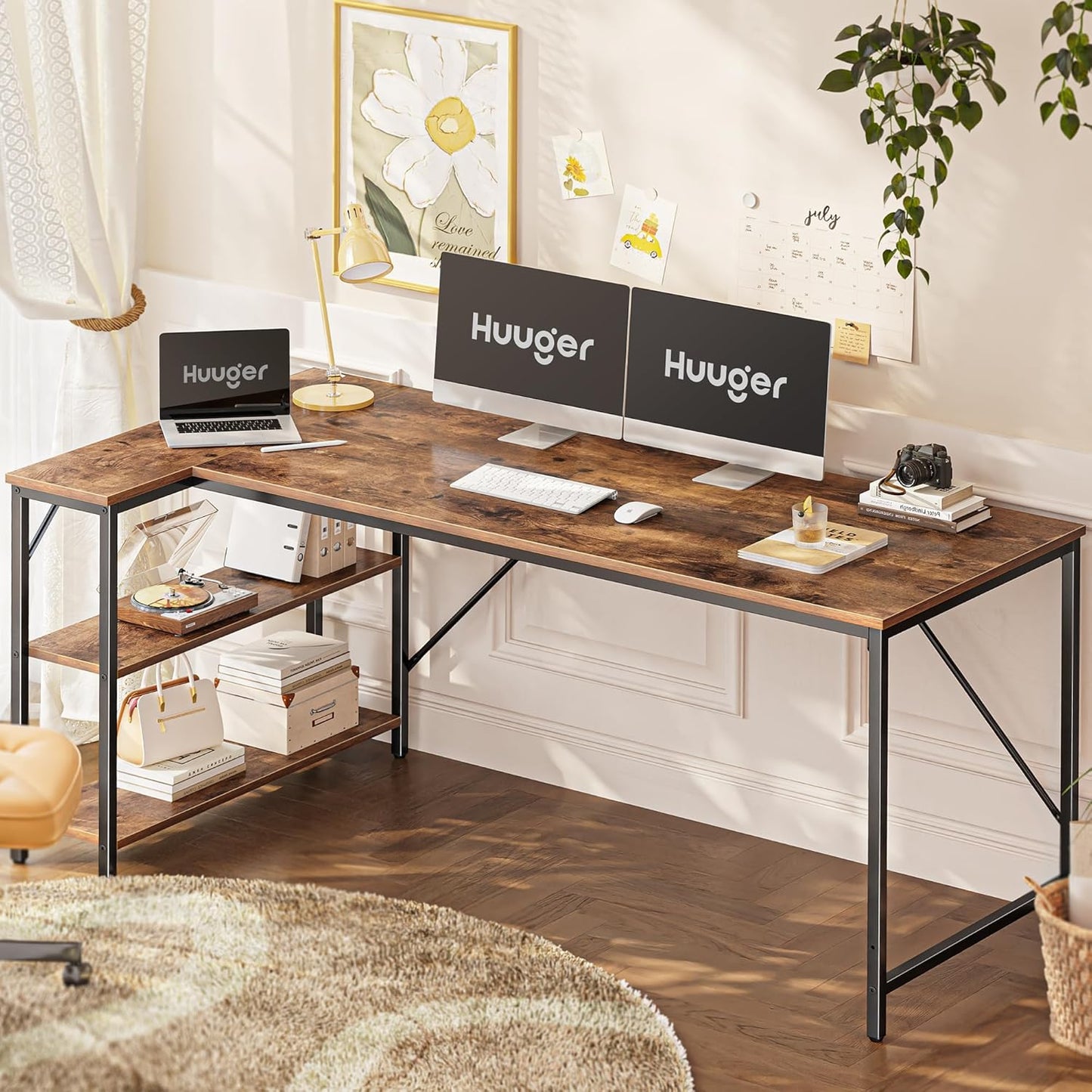 Huuger L Shaped Desk, 63 Inch Gaming Corner Desk with Reversible Storage Shelves
