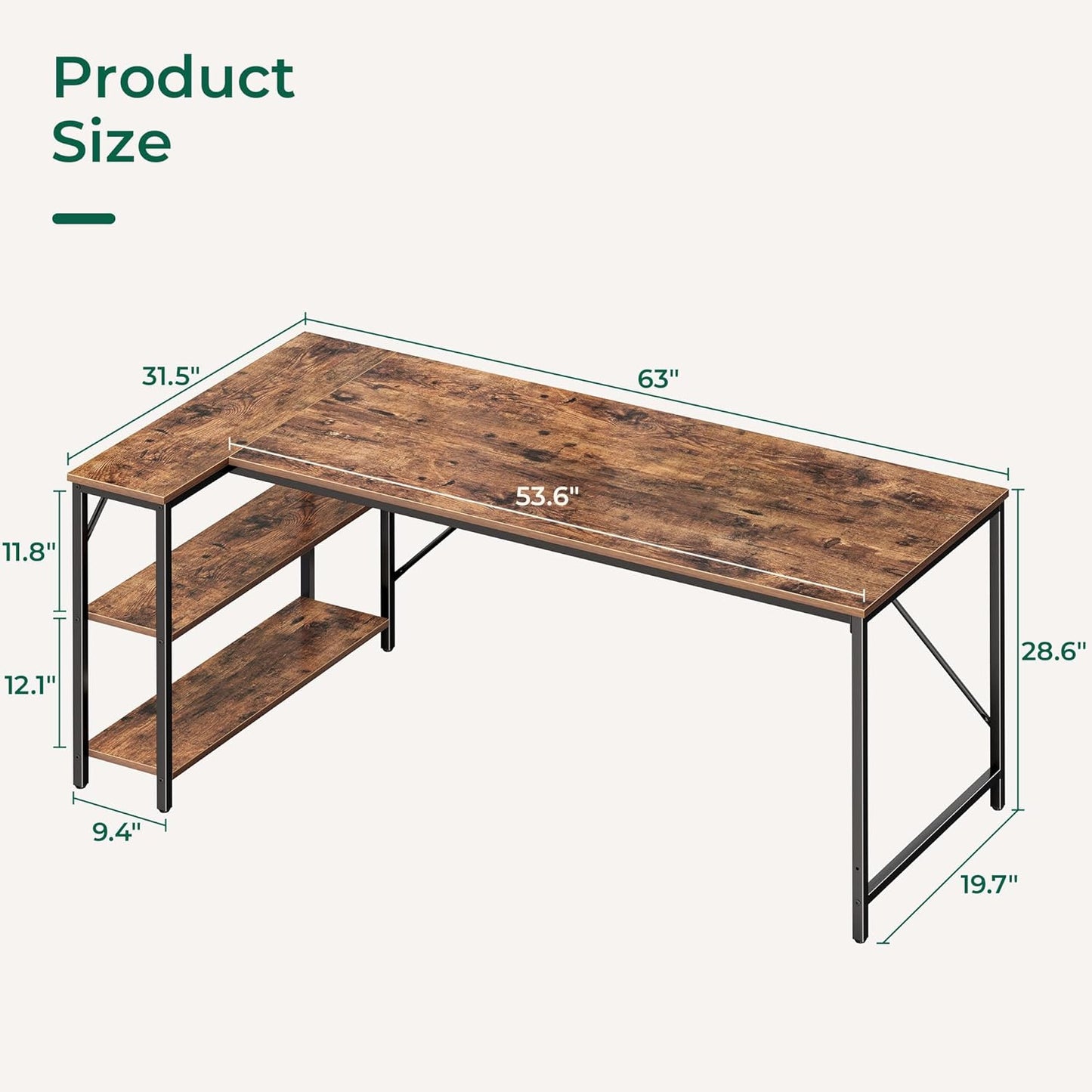 Huuger L Shaped Desk, 63 Inch Gaming Corner Desk with Reversible Storage Shelves
