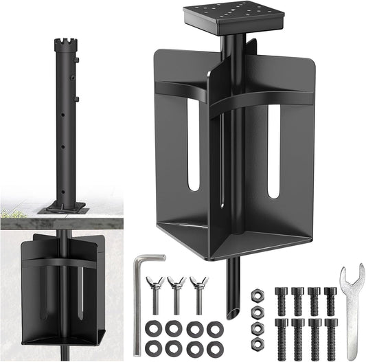 Mayset In-ground Umbrella Base with Umbrella Stand Tube Hanging Parasol Stand Holder Stainless Steels Outdoor Umbrella Base, Black