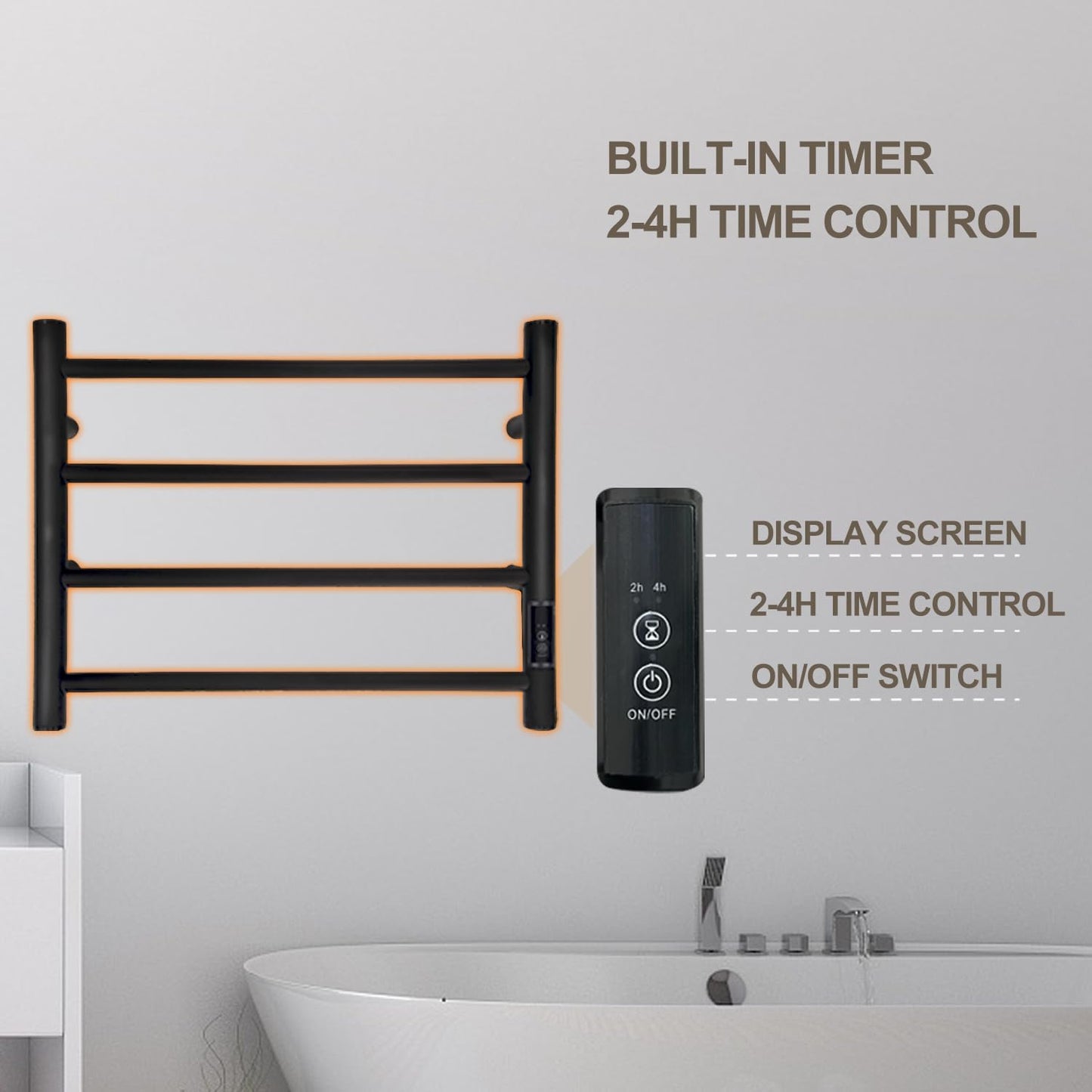 Towel Warmer Rack for Bathroom Wall Mounted Heated Dryer Plug-in/Hardwired Stainless Steel 4-bar Matte Black