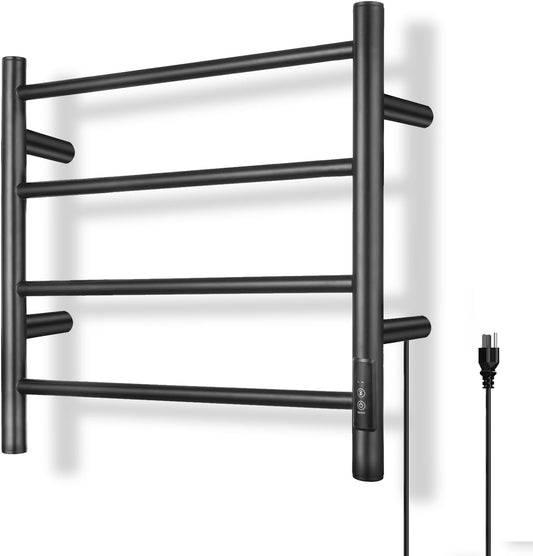 Towel Warmer Rack for Bathroom Wall Mounted Heated Dryer Plug-in/Hardwired Stainless Steel 4-bar Matte Black