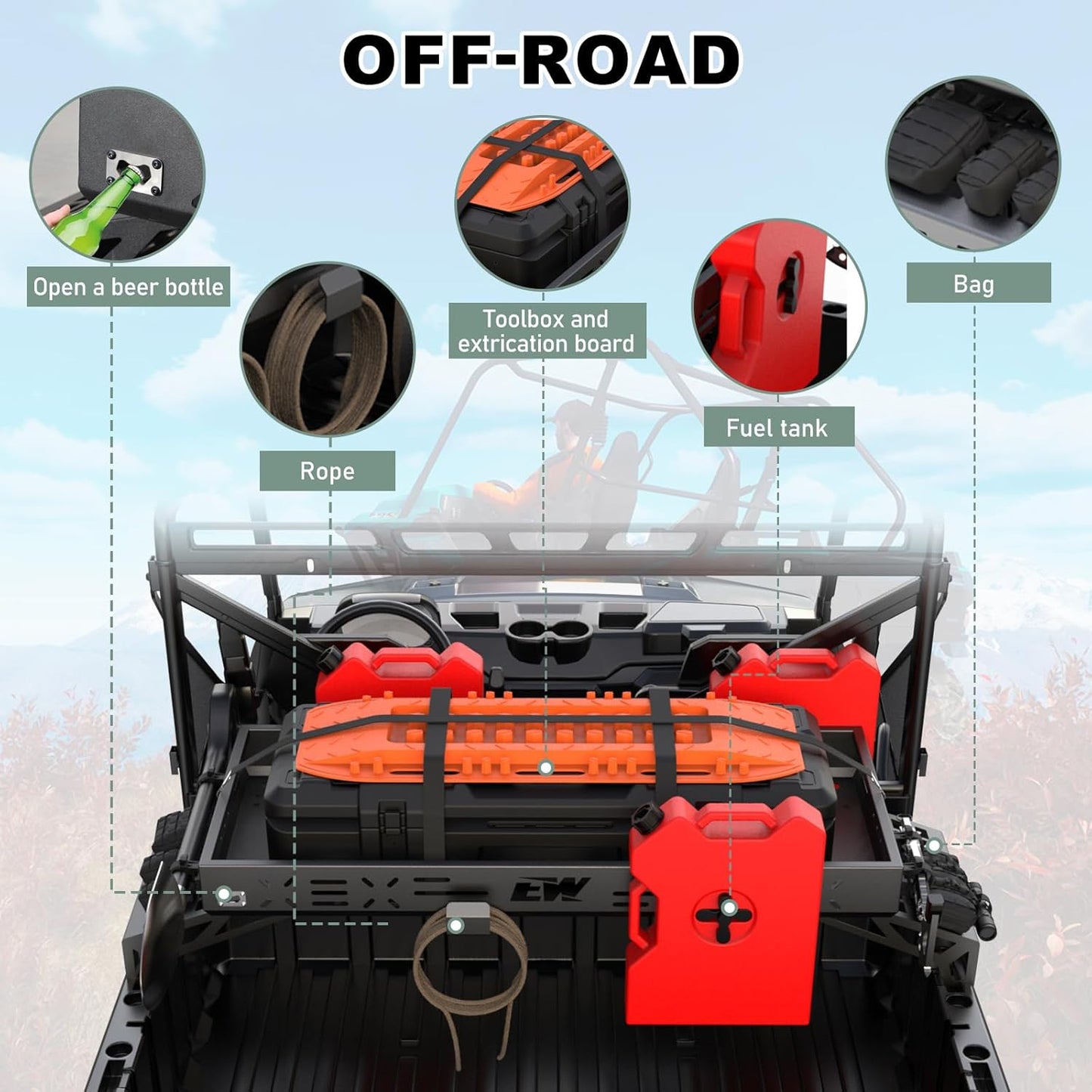 NIXFACE Aluminum Adjustable Universal Overbed Cargo Rack with Cargo Net Fit for Pickup Trucks,UTVs,SUVs,Vans Front & Rear Cargo Basket