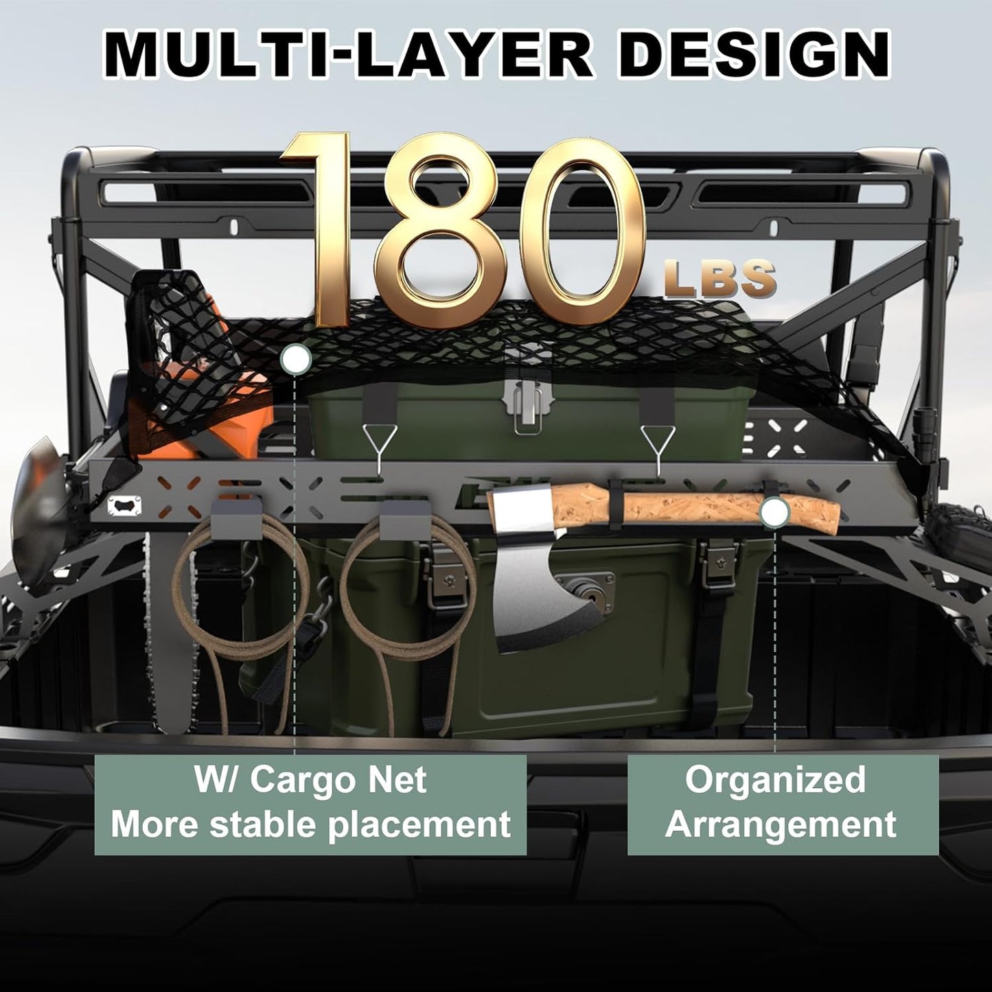 NIXFACE Aluminum Adjustable Universal Overbed Cargo Rack with Cargo Net Fit for Pickup Trucks,UTVs,SUVs,Vans Front & Rear Cargo Basket