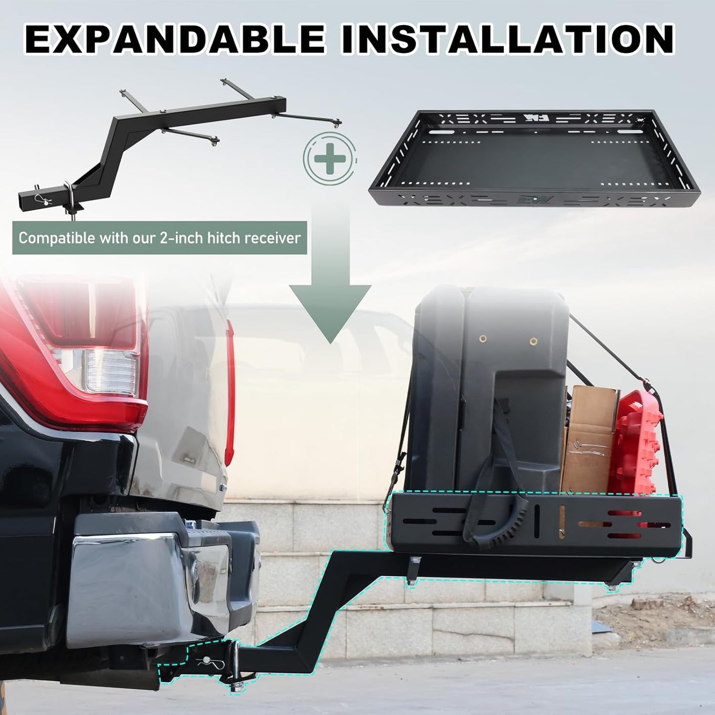 NIXFACE Aluminum Adjustable Universal Overbed Cargo Rack with Cargo Net Fit for Pickup Trucks,UTVs,SUVs,Vans Front & Rear Cargo Basket