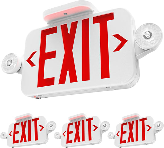 Sunco LED Exit Sign With Emergency Lights, Red, Two Mini Adjustable Lights, 94V-0 Fire Resistant, Backup Battery, 2.3W 6000K Daylight Deluxe, 200