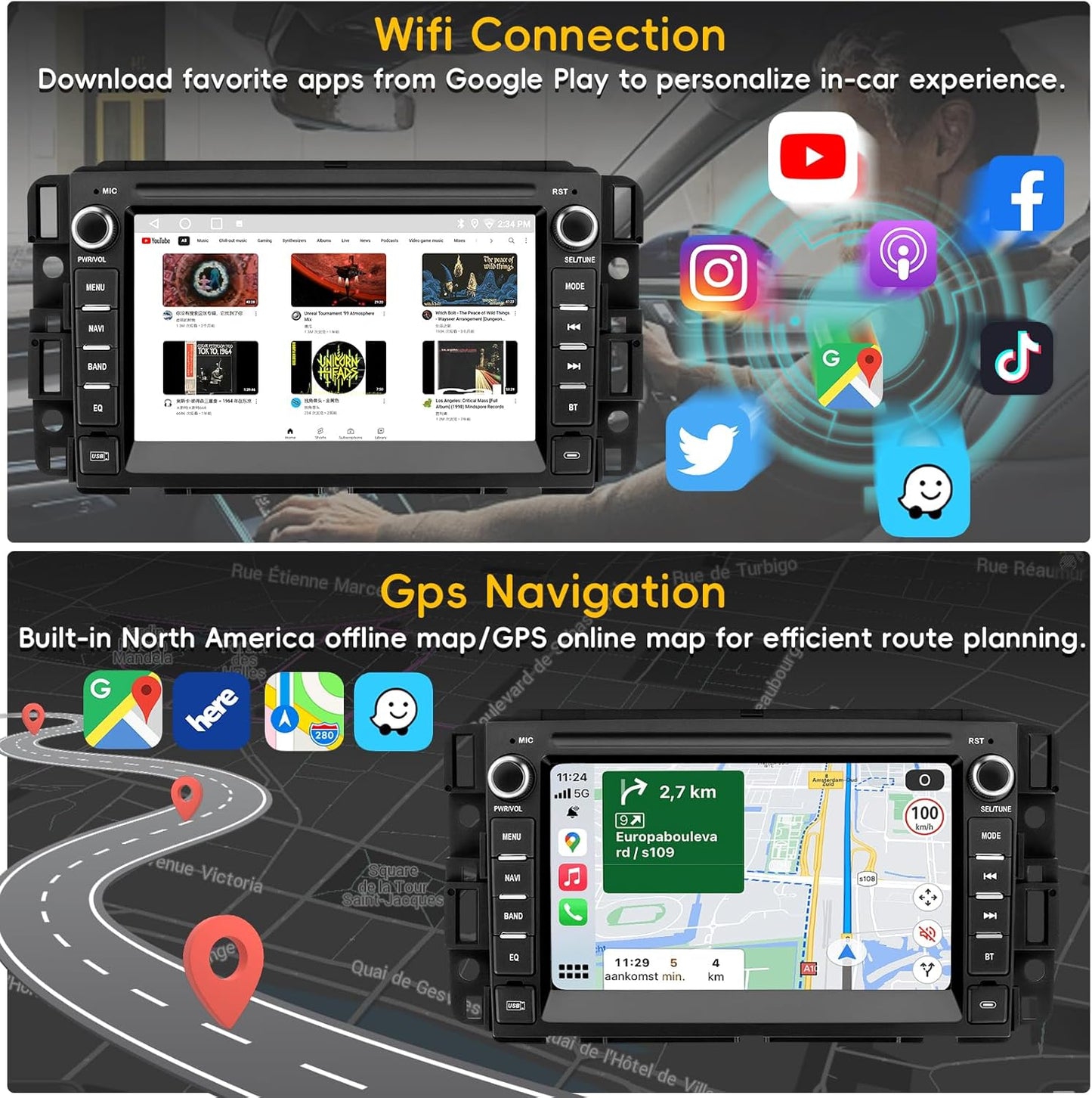 Car Radio Stereo for Chevy Silverado 2007-2014 Tahoe GMC Sierra Yukon,2+64G Android 13 Touch Screen Head Unit with CarPlay Android Auto Bluetooth GPS