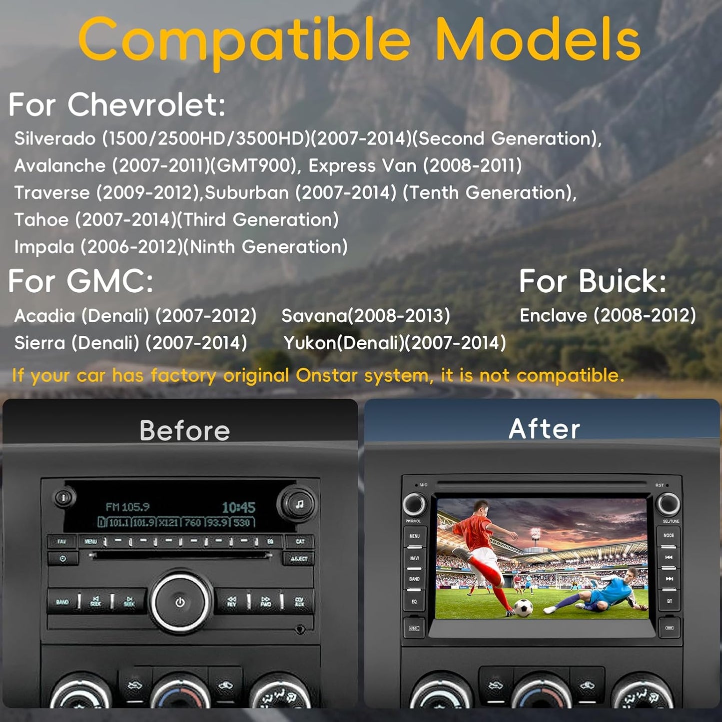 Car Radio Stereo for Chevy Silverado 2007-2014 Tahoe GMC Sierra Yukon,2+64G Android 13 Touch Screen Head Unit with CarPlay Android Auto Bluetooth GPS