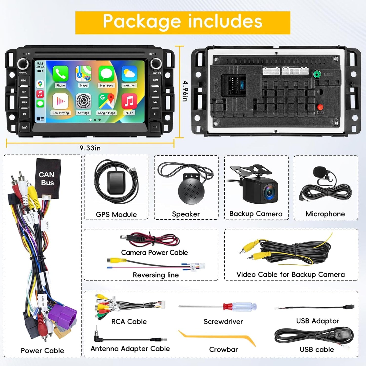 Car Radio Stereo for Chevy Silverado 2007-2014 Tahoe GMC Sierra Yukon,2+64G Android 13 Touch Screen Head Unit with CarPlay Android Auto Bluetooth GPS