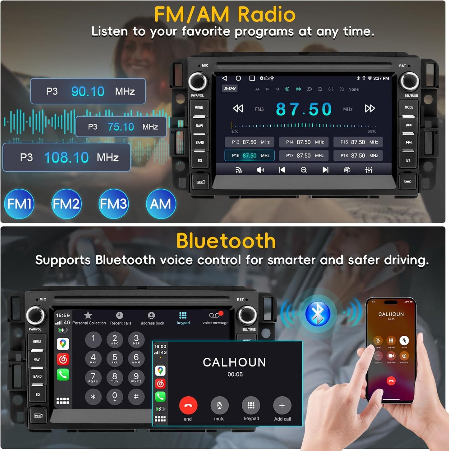 Car Radio Stereo for Chevy Silverado 2007-2014 Tahoe GMC Sierra Yukon,2+64G Android 13 Touch Screen Head Unit with CarPlay Android Auto Bluetooth GPS