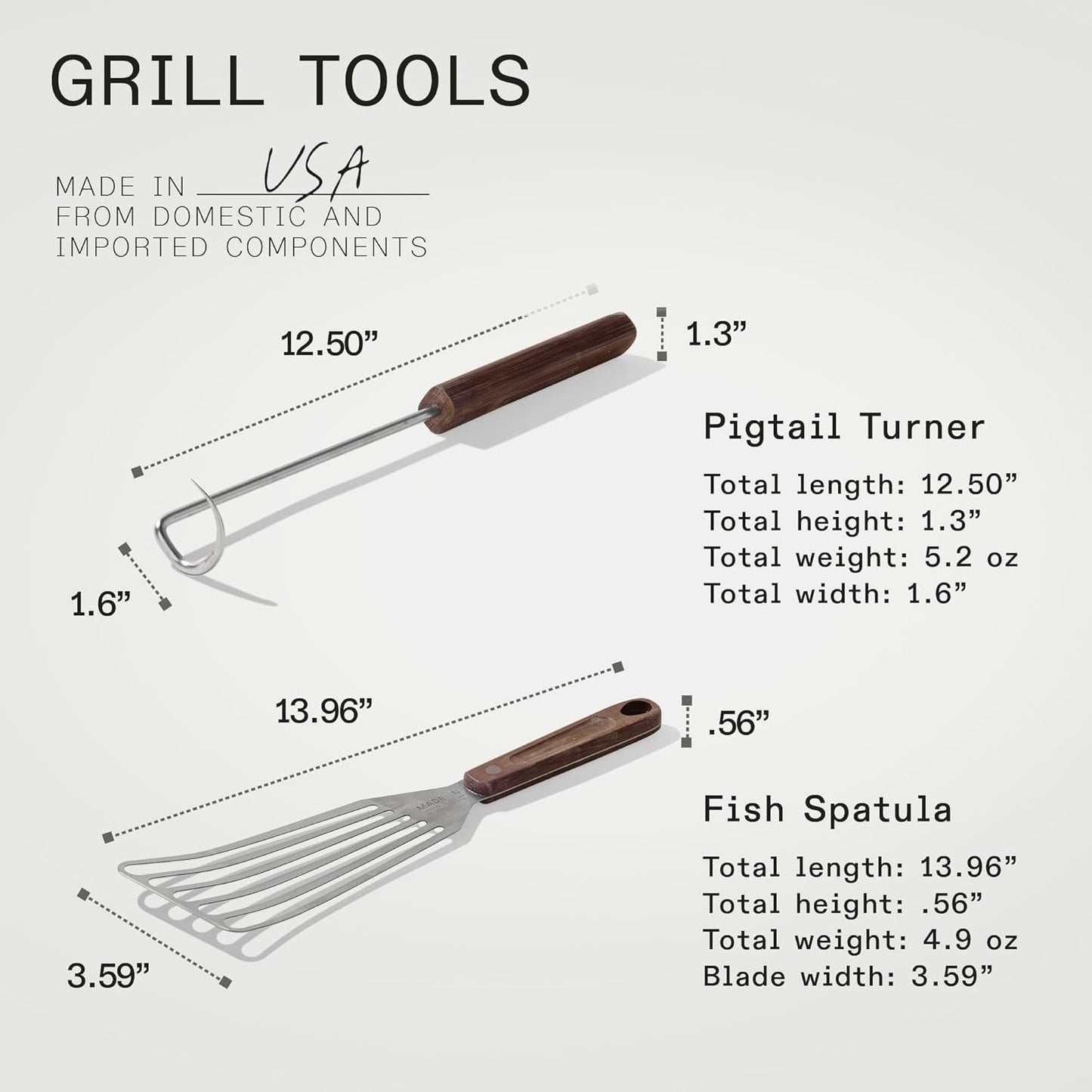 Made In Cookware - 4 Piece Griddle Tools Set - Includes Griddle Spatula, Bench Scraper, Fish Spatula and Pigtail Turner - Brown Linen Micarta Handle