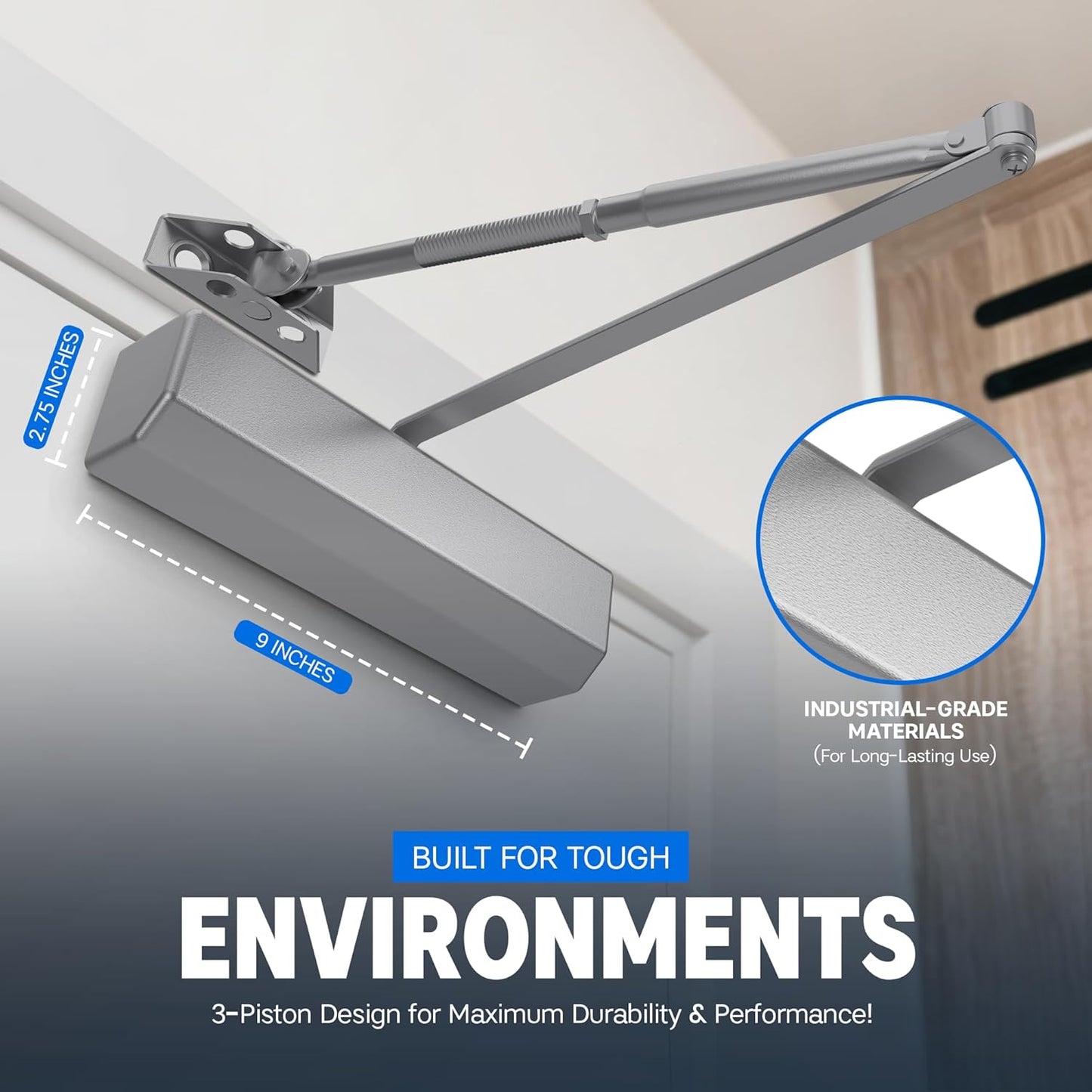 Ridge Products Adjustable 1-6 Heavy Duty Door Closer | ADA Compliant ANSI Grade 1, and UL 3 Hour Fire Rated | Commercial Door Closer for External and