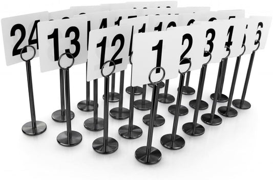 New Star Foodservice 27693 Ring Clip Table Number Card Holders, w/Number Cards, 1 to 24, Set of 24, 8-Inch, Black Stand (Black Stand, 1 to 24, 8-Inch