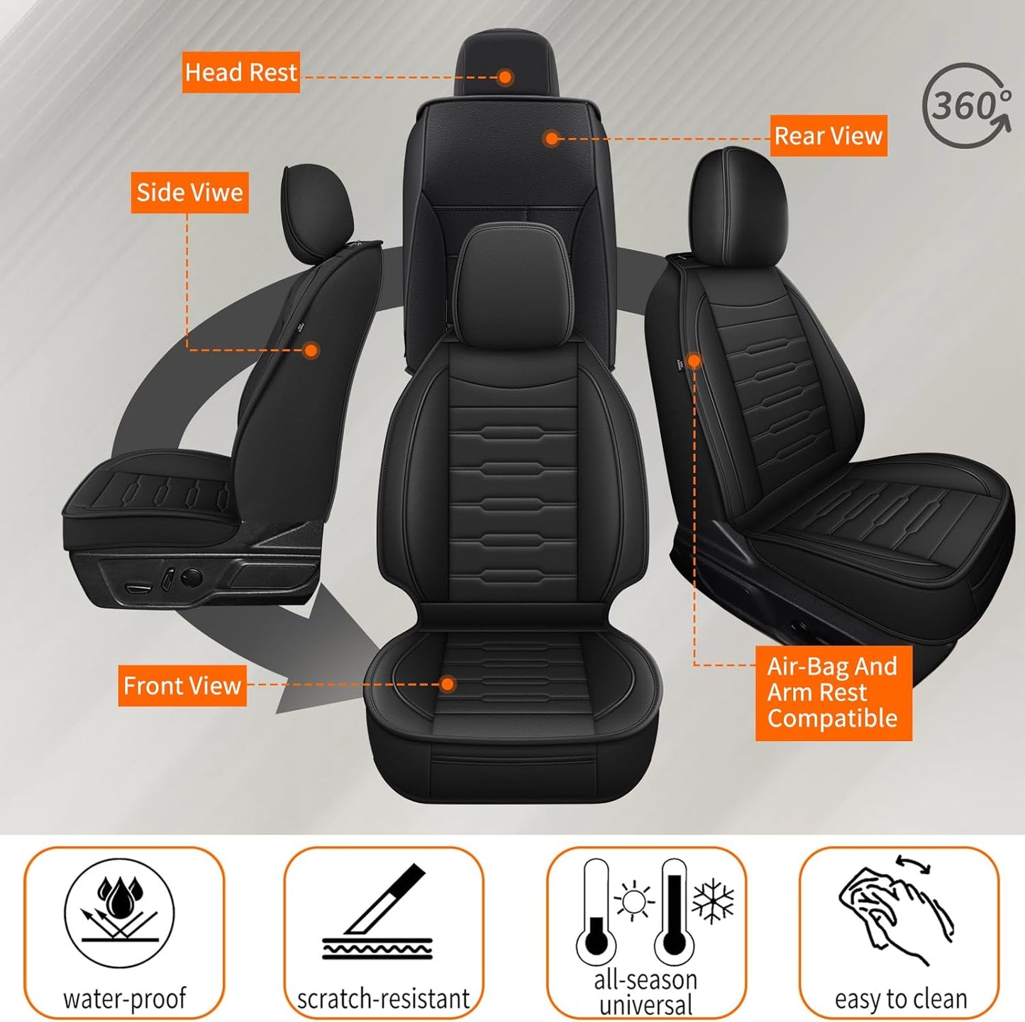 Front Seat Covers Fit for Ford Bronco 2021 2022 2023 2025, Waterproof (2Seat Black)